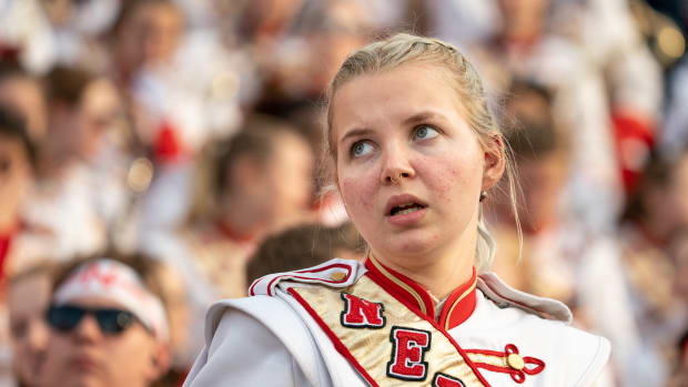 Nebraska band member 4Q 2021 Iowa USATSI_17234957